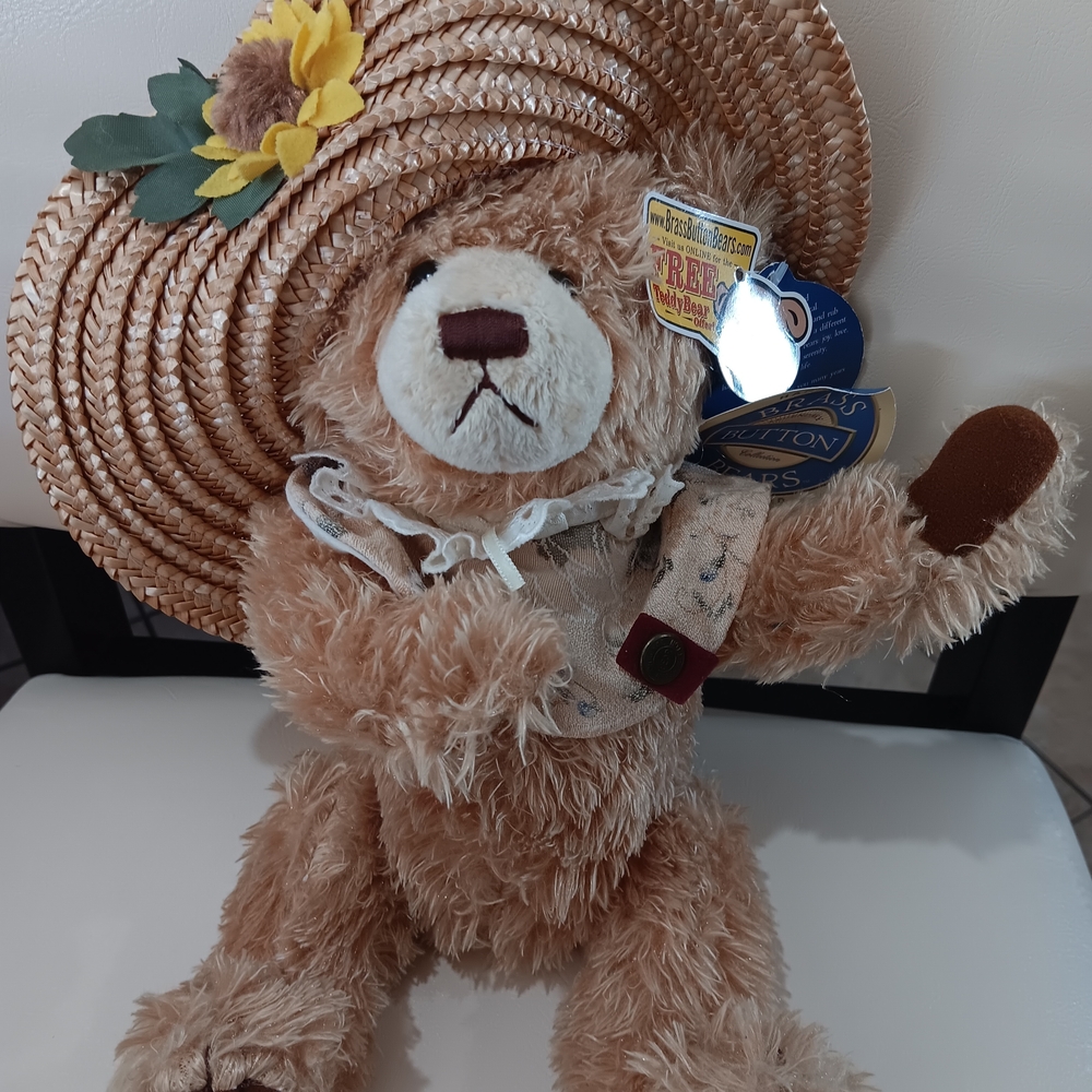 Plush Teddy Bear with Straw Hat and Sunflower